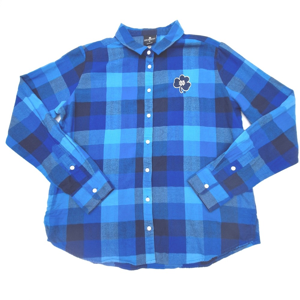 Notre Dame Shirt Womens Medium Blue Plaid Flannel Colosseum NCAA Fighting Irish
